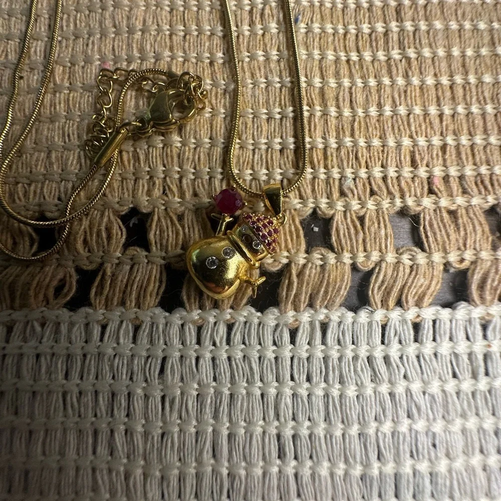 Adorable Gold and Rhodolite Snowman Pendant Necklace - Picture 10 of 11